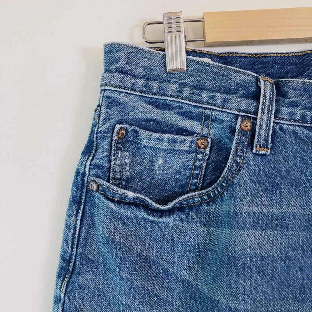Levis Distressed High Rise Blue Jean Skirt with Raw Hem | 30 - Picture 6 of 11